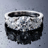 White gold Three-Stone Round Cut Milgrain Band Prong Setting Ring_28