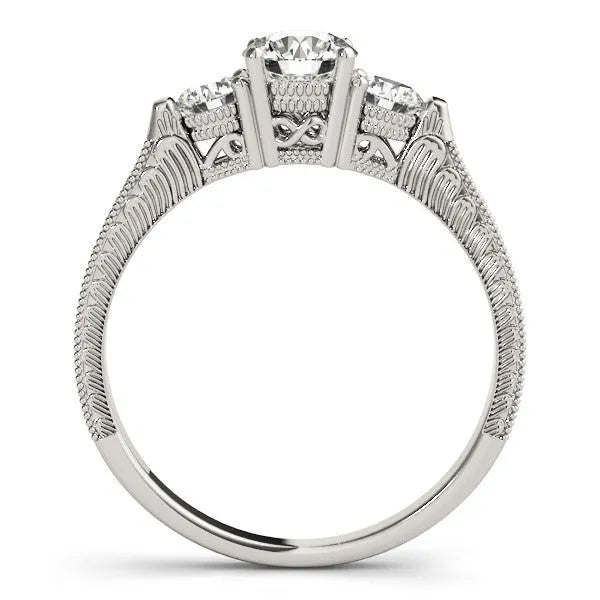 White gold Three-Stone Round Cut Milgrain Band with Prong Setting