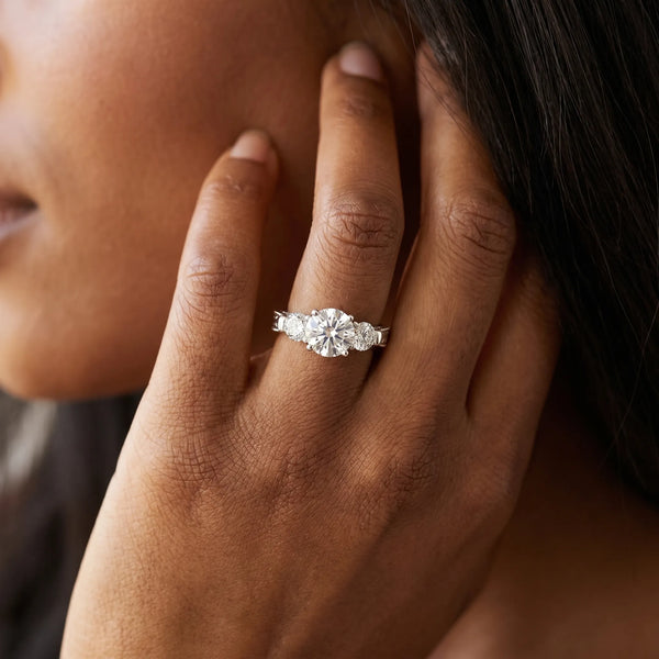 White gold Three-Stone Round Cut Milgrain Band with Prong Setting