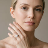 White gold Three-Stone Round Cut Milgrain Pave Band Prong Setting Ring_31
