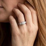 White gold Three-Stone Round Cut Milgrain Pave Band Prong Setting Ring_32