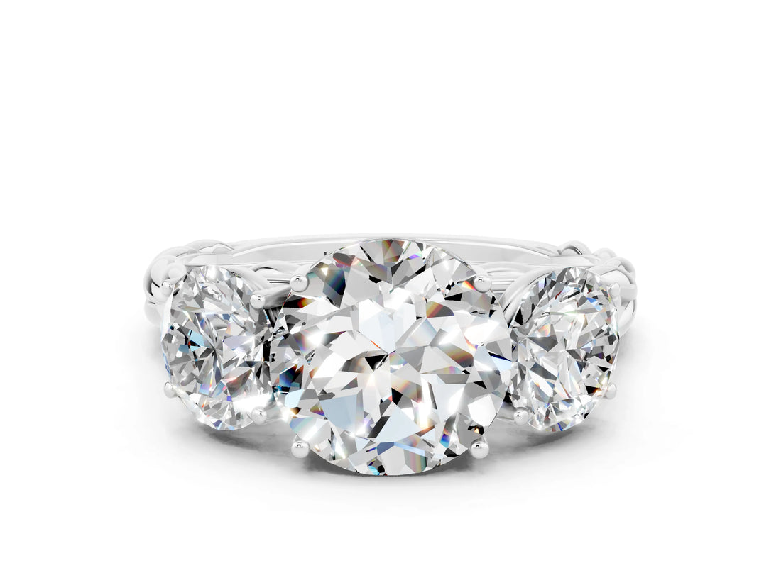 White gold Three-Stone Round Cut Moissanite Braided Band Ring with Four-Prong Setting_12