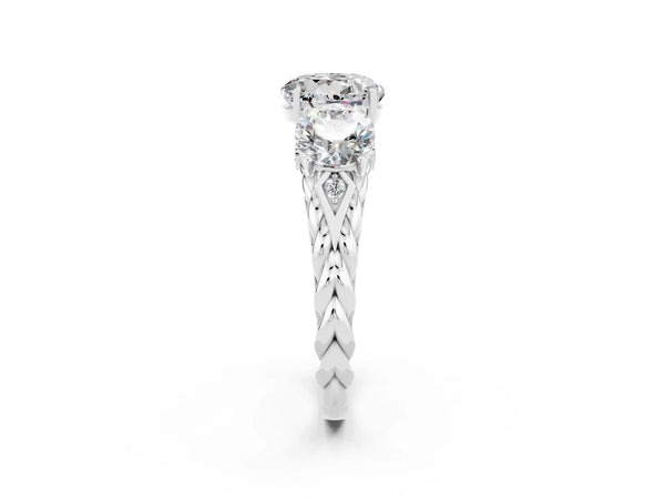 White gold Three-Stone Round Cut Moissanite Braided Band Ring with Four-Prong Setting