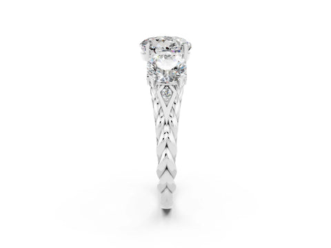 White gold Three-Stone Round Cut Moissanite Braided Band Ring with Four-Prong Setting_14