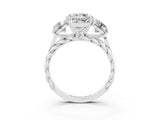 White gold Three-Stone Round Cut Moissanite Braided Band Ring with Four-Prong Setting_15