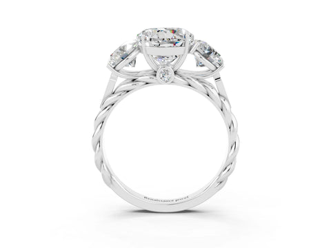 White gold Three-Stone Round Cut Moissanite Braided Band Ring with Four-Prong Setting_15