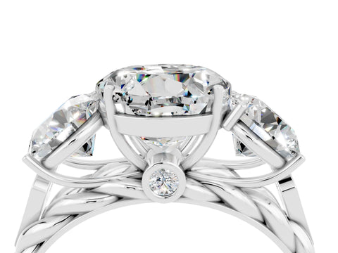 White gold Three-Stone Round Cut Moissanite Braided Band Ring with Four-Prong Setting_16
