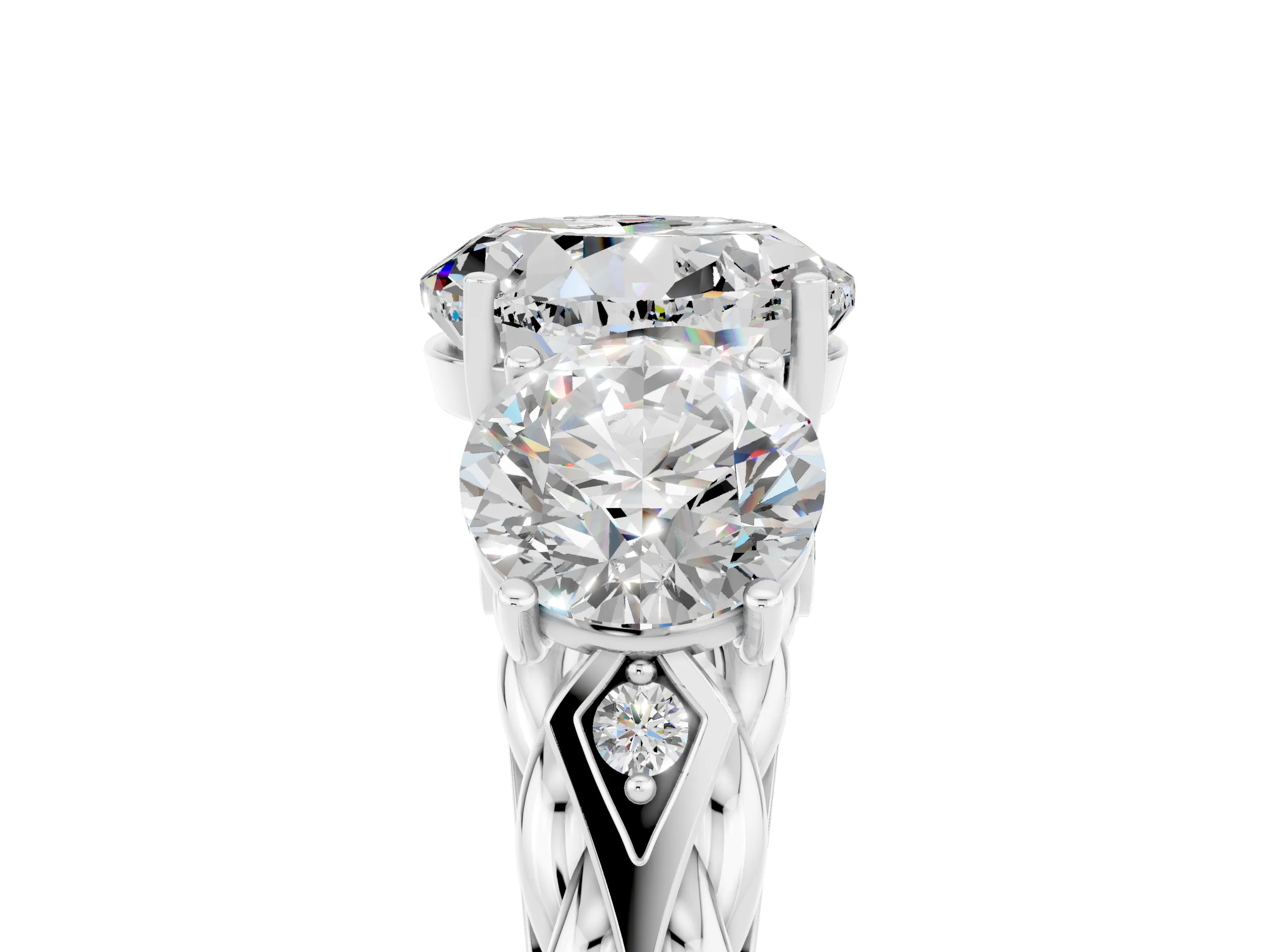 White gold Three-Stone Round Cut Moissanite Braided Band Ring with Four-Prong Setting_17