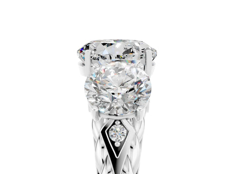White gold Three-Stone Round Cut Moissanite Braided Band Ring with Four-Prong Setting_17