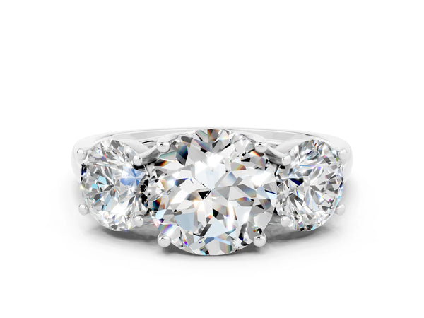 Platinum Three-Stone Round Cut Moissanite Engagement Ring with Prong Setting