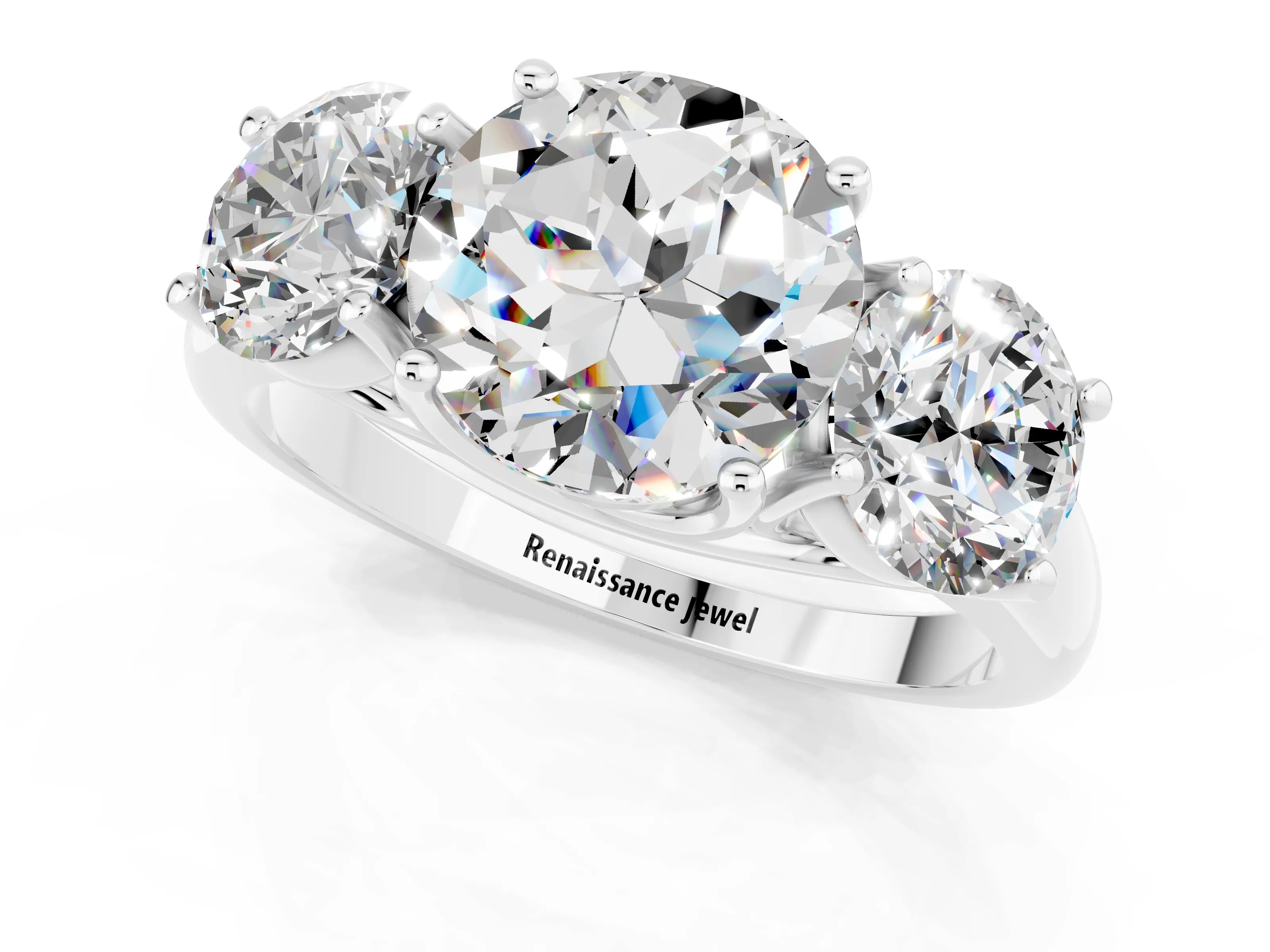 White gold Three-Stone Round Cut Moissanite Engagement Ring with Prong Setting_1
