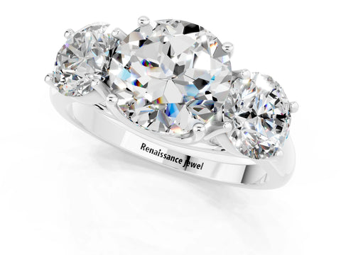 White gold Three-Stone Round Cut Moissanite Engagement Ring with Prong Setting_1