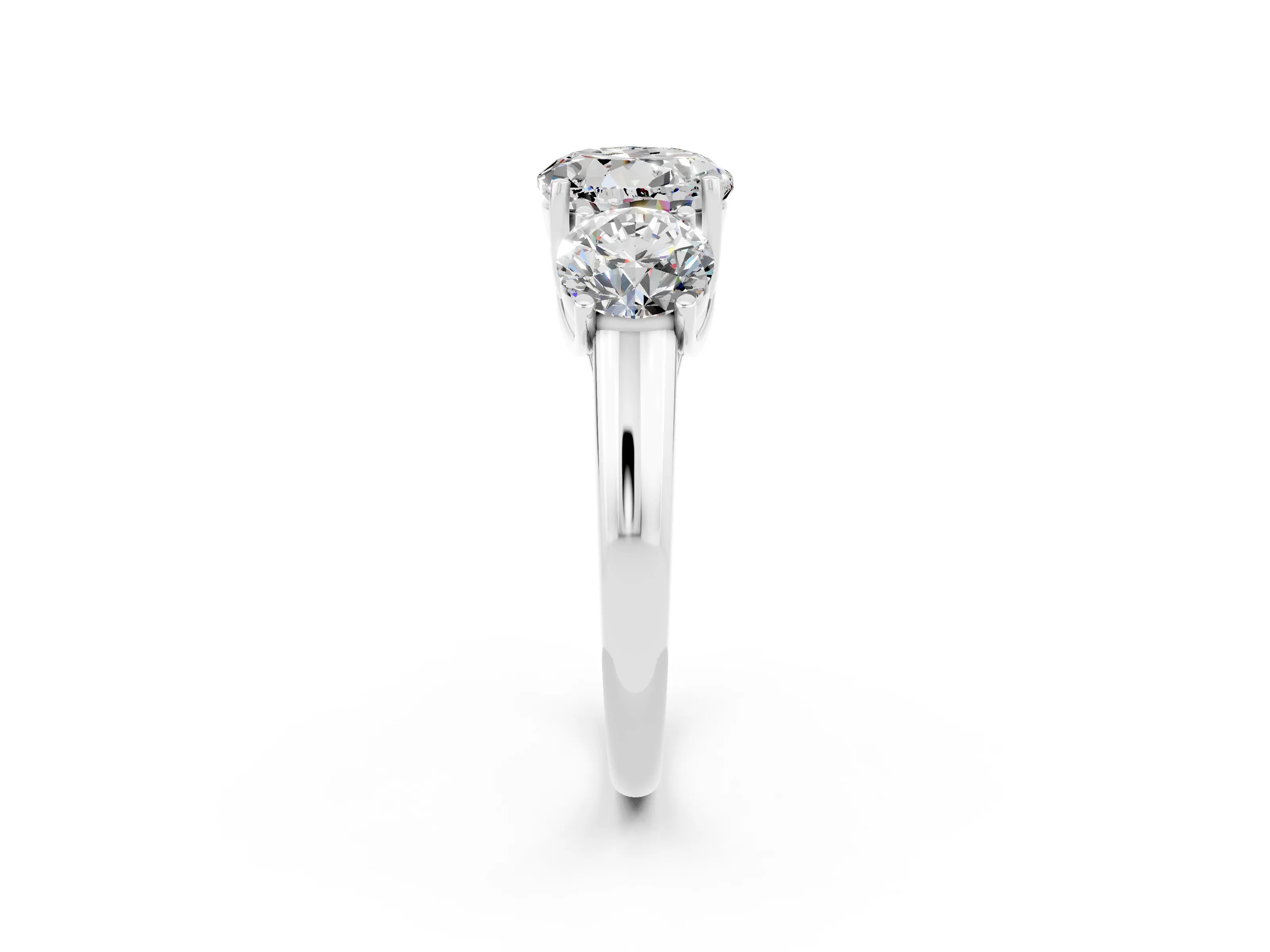 White gold Three-Stone Round Cut Moissanite Engagement Ring with Prong Setting_2