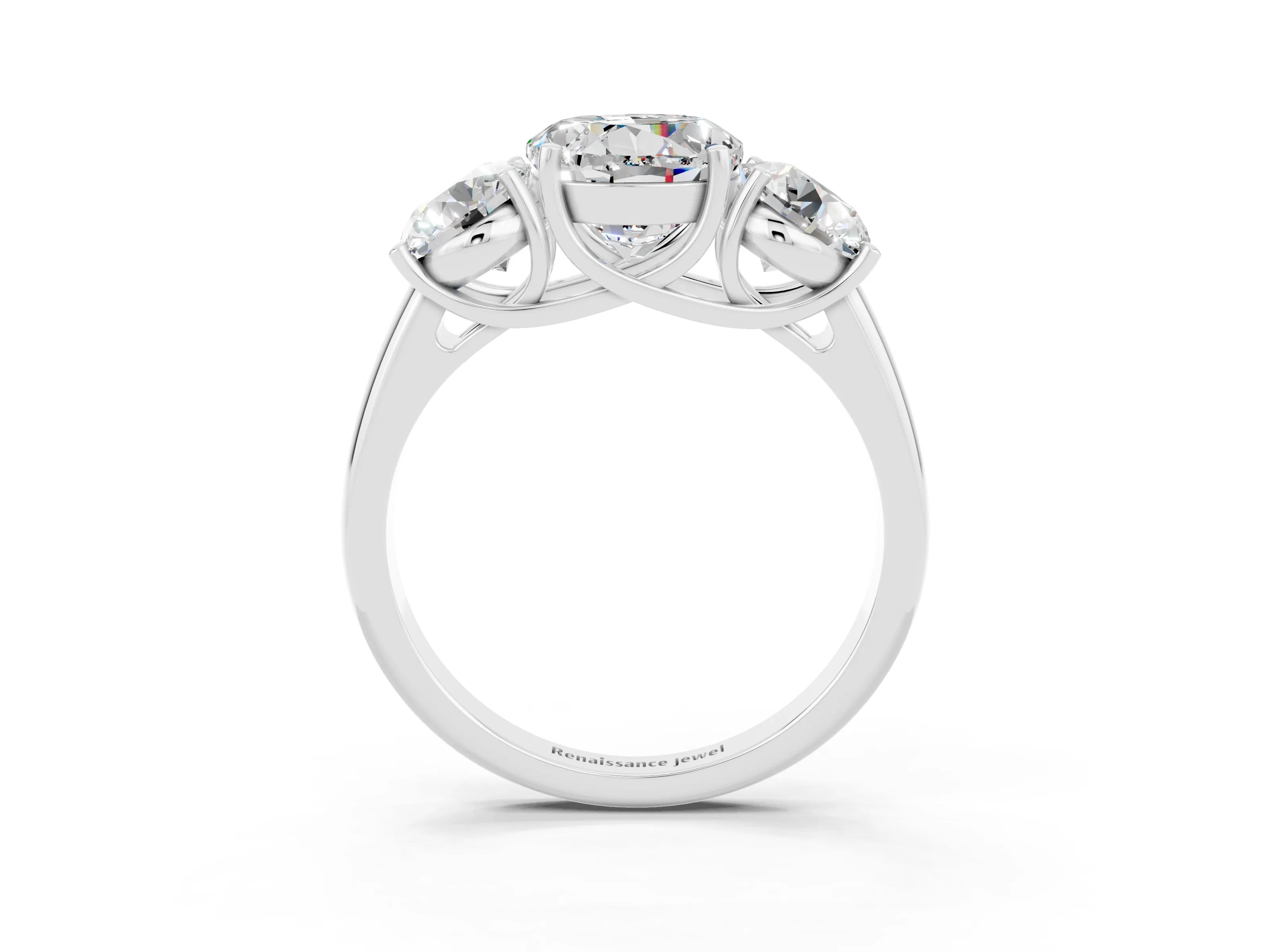 White gold Three-Stone Round Cut Moissanite Engagement Ring with Prong Setting_3