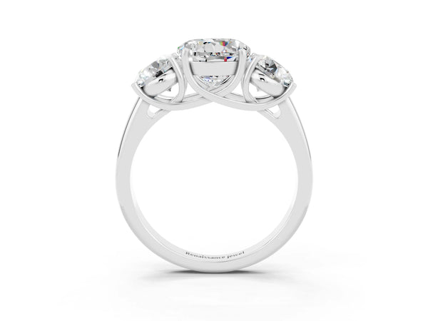 Platinum Three-Stone Round Cut Moissanite Engagement Ring with Prong Setting