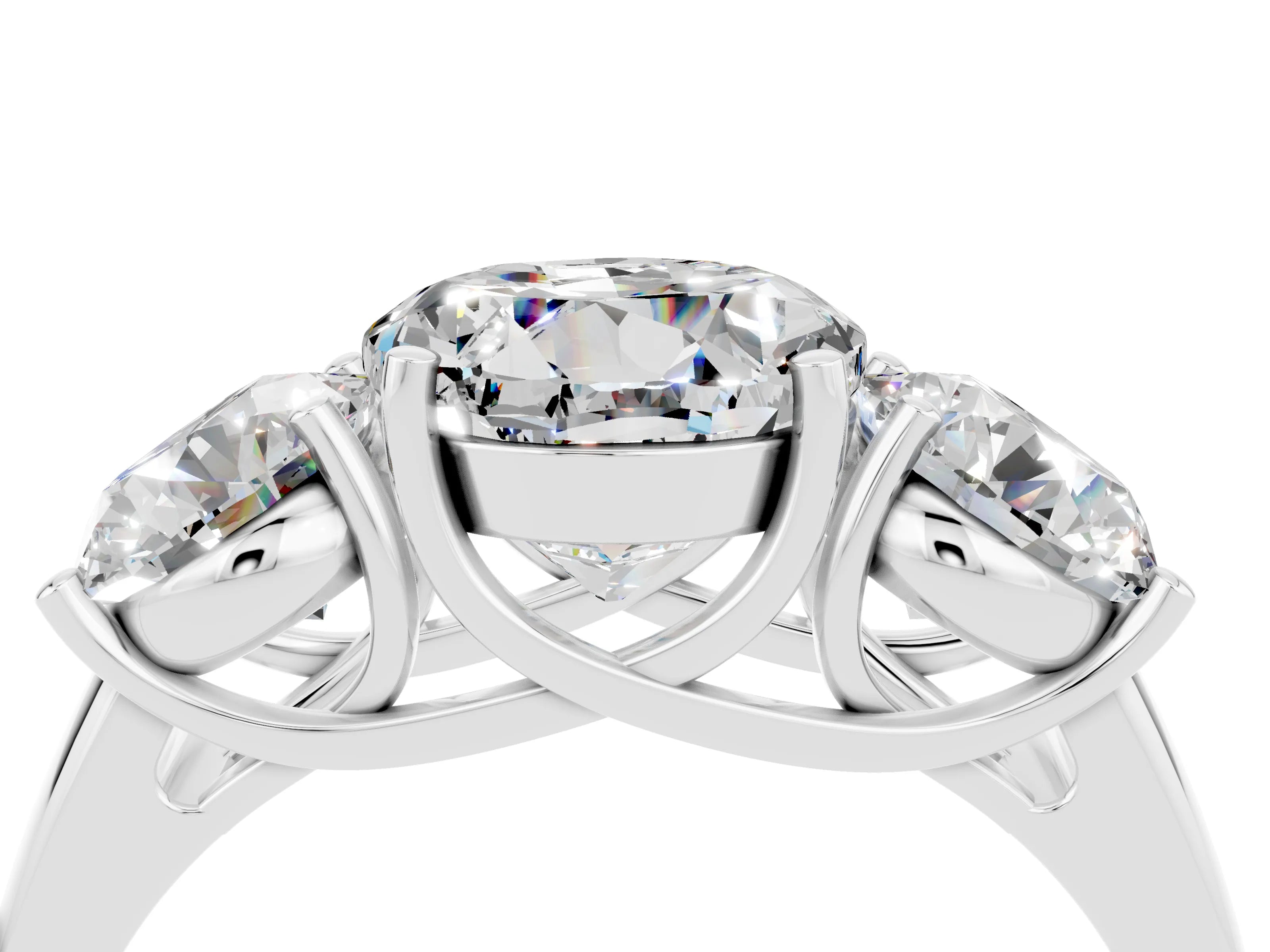 White gold Three-Stone Round Cut Moissanite Engagement Ring with Prong Setting_4