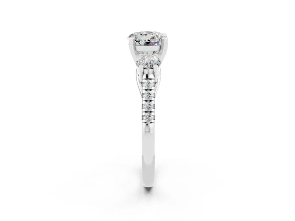 Platinum Three-Stone Round Cut Moissanite Pavé Band with Four-Prong Setting