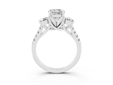 White gold Three-Stone Round Cut Moissanite Pavé Band with Four-Prong Setting_3