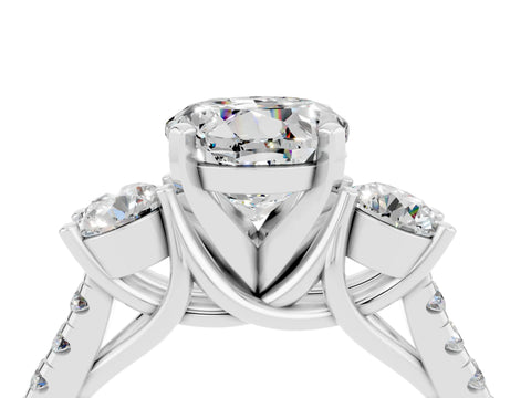 White gold Three-Stone Round Cut Moissanite Pavé Band with Four-Prong Setting_4