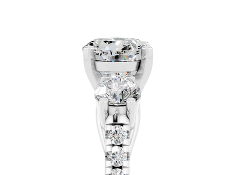White gold Three-Stone Round Cut Moissanite Pavé Band with Four-Prong Setting_5