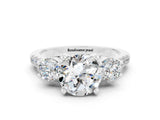 White gold Three-Stone Round Cut Moissanite Pavé Band with Four-Prong Setting