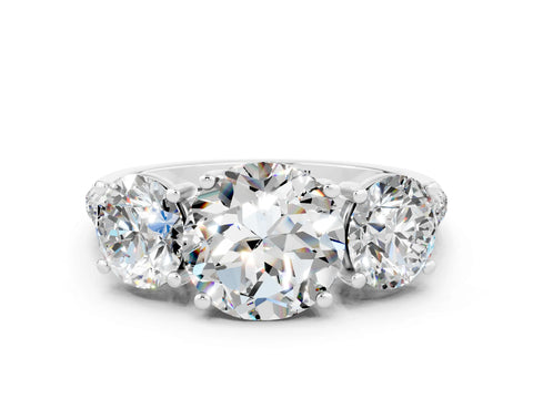 White gold Three-Stone Round Cut Moissanite Ring with Pavé Band and Prong Setting_12