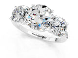 White gold Three-Stone Round Cut Moissanite Ring with Pavé Band and Prong Setting_13
