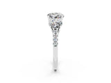 White gold Three-Stone Round Cut Moissanite Ring with Pavé Band and Prong Setting_14