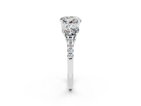 White gold Three-Stone Round Cut Moissanite Ring with Pavé Band and Prong Setting_14