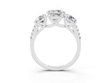 White gold Three-Stone Round Cut Moissanite Ring with Pavé Band and Prong Setting_15