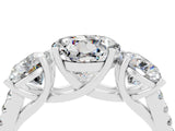 White gold Three-Stone Round Cut Moissanite Ring with Pavé Band and Prong Setting_16