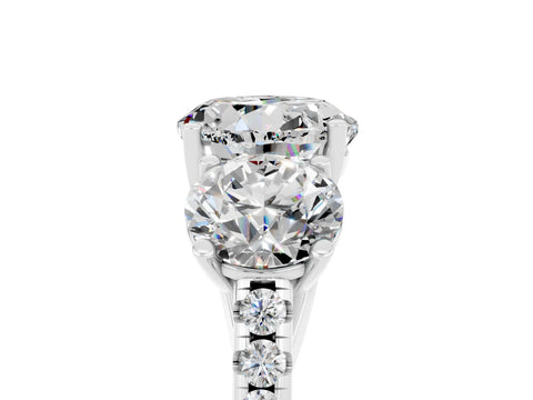 White gold Three-Stone Round Cut Moissanite Ring with Pavé Band and Prong Setting_17