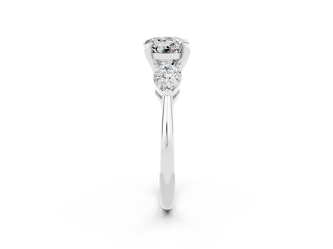 White gold Three-Stone Round Cut Moissanite Ring with Pear Side Stones and Four-Prong Setting_2