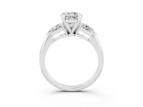 White gold Three-Stone Round Cut Moissanite Ring with Pear Side Stones and Four-Prong Setting_3
