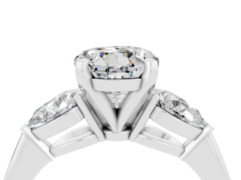 White gold Three-Stone Round Cut Moissanite Ring with Pear Side Stones and Four-Prong Setting_4
