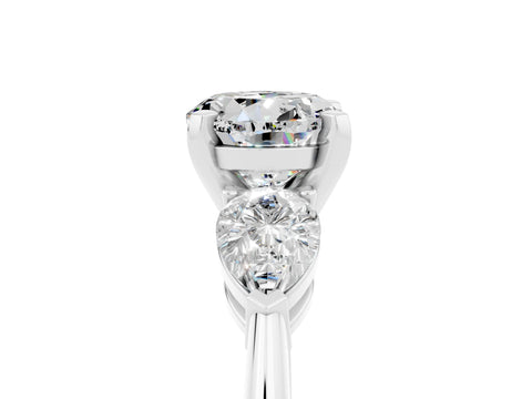 White gold Three-Stone Round Cut Moissanite Ring with Pear Side Stones and Four-Prong Setting_5