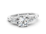 White gold Three-Stone Round Cut Moissanite Ring with Pear  Side Stones in Four-Prong Setting_12