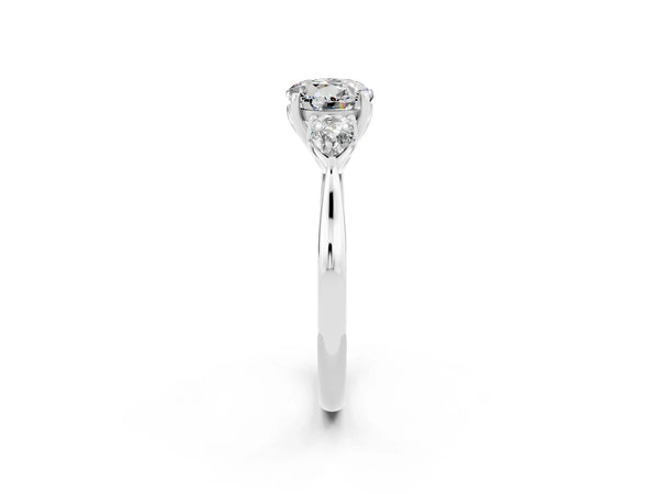 White gold Three-Stone Round Cut Moissanite Ring with Pear  Side Stones in Four-Prong Setting