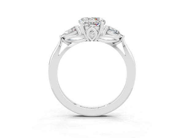White gold Three-Stone Round Cut Moissanite Ring with Pear  Side Stones in Four-Prong Setting