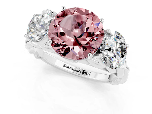 Silver Three-Stone Round Cut Morganite Braided Band Ring with Four-Prong Setting