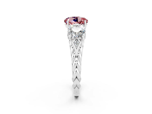 Silver Three-Stone Round Cut Morganite Braided Band Ring with Four-Prong Setting