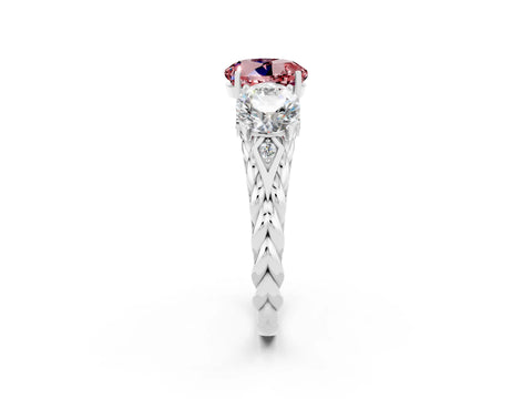 White gold Three-Stone Round Cut Morganite Braided Band Ring with Four-Prong Setting_14