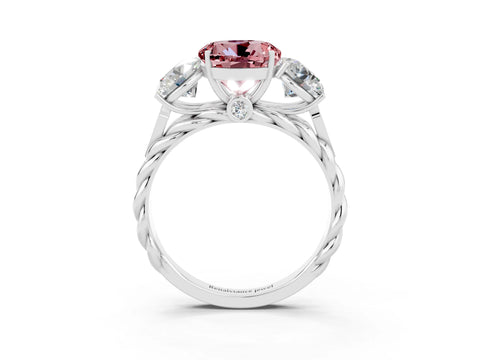 White gold Three-Stone Round Cut Morganite Braided Band Ring with Four-Prong Setting_15
