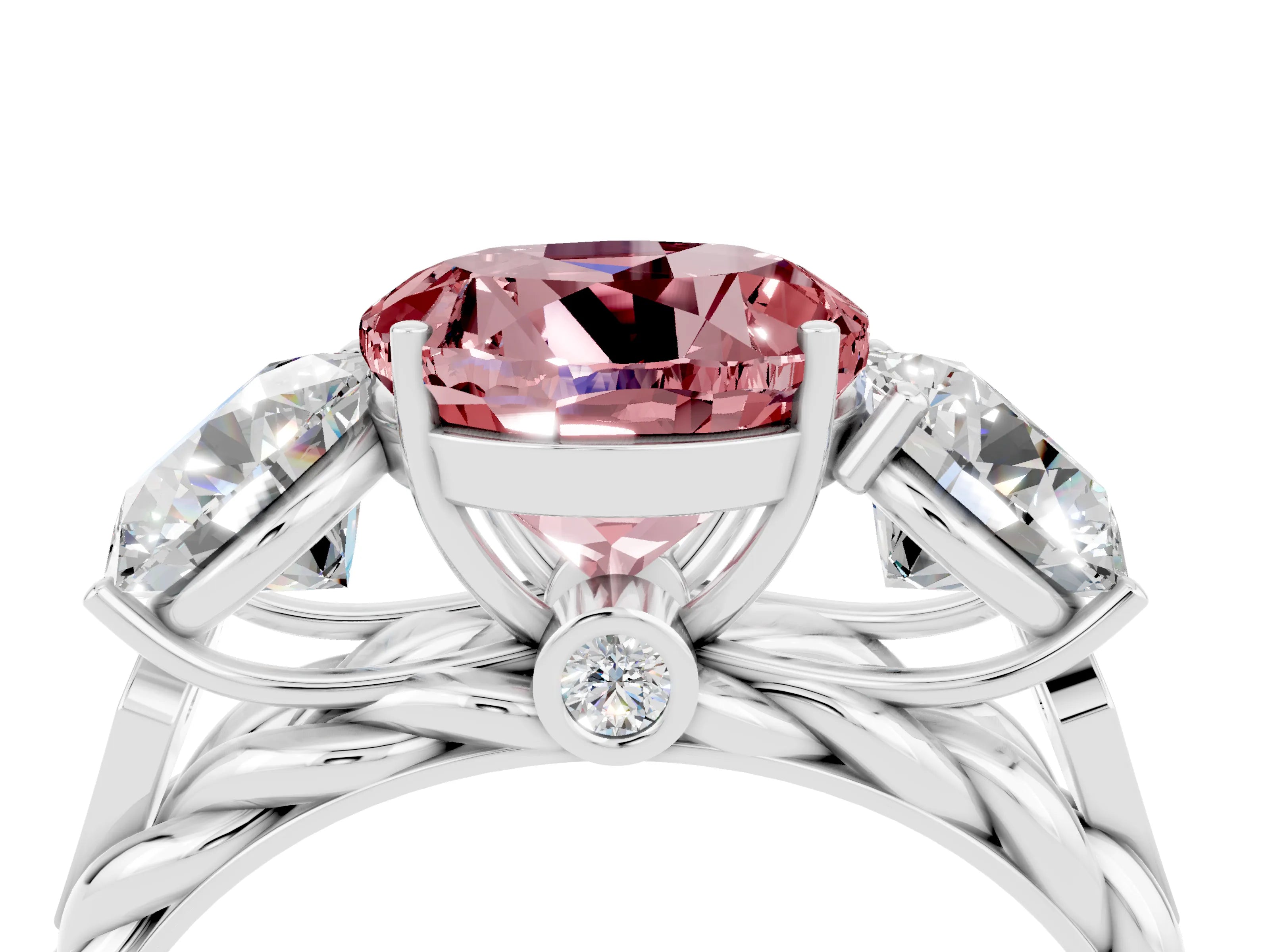White gold Three-Stone Round Cut Morganite Braided Band Ring with Four-Prong Setting_16
