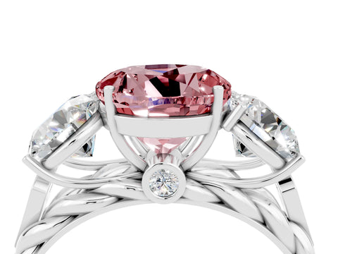 White gold Three-Stone Round Cut Morganite Braided Band Ring with Four-Prong Setting_16