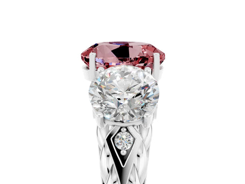 White gold Three-Stone Round Cut Morganite Braided Band Ring with Four-Prong Setting_17