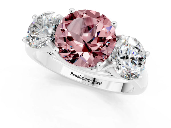 White gold Three-Stone Round Cut Morganite Engagement Ring with Prong Setting