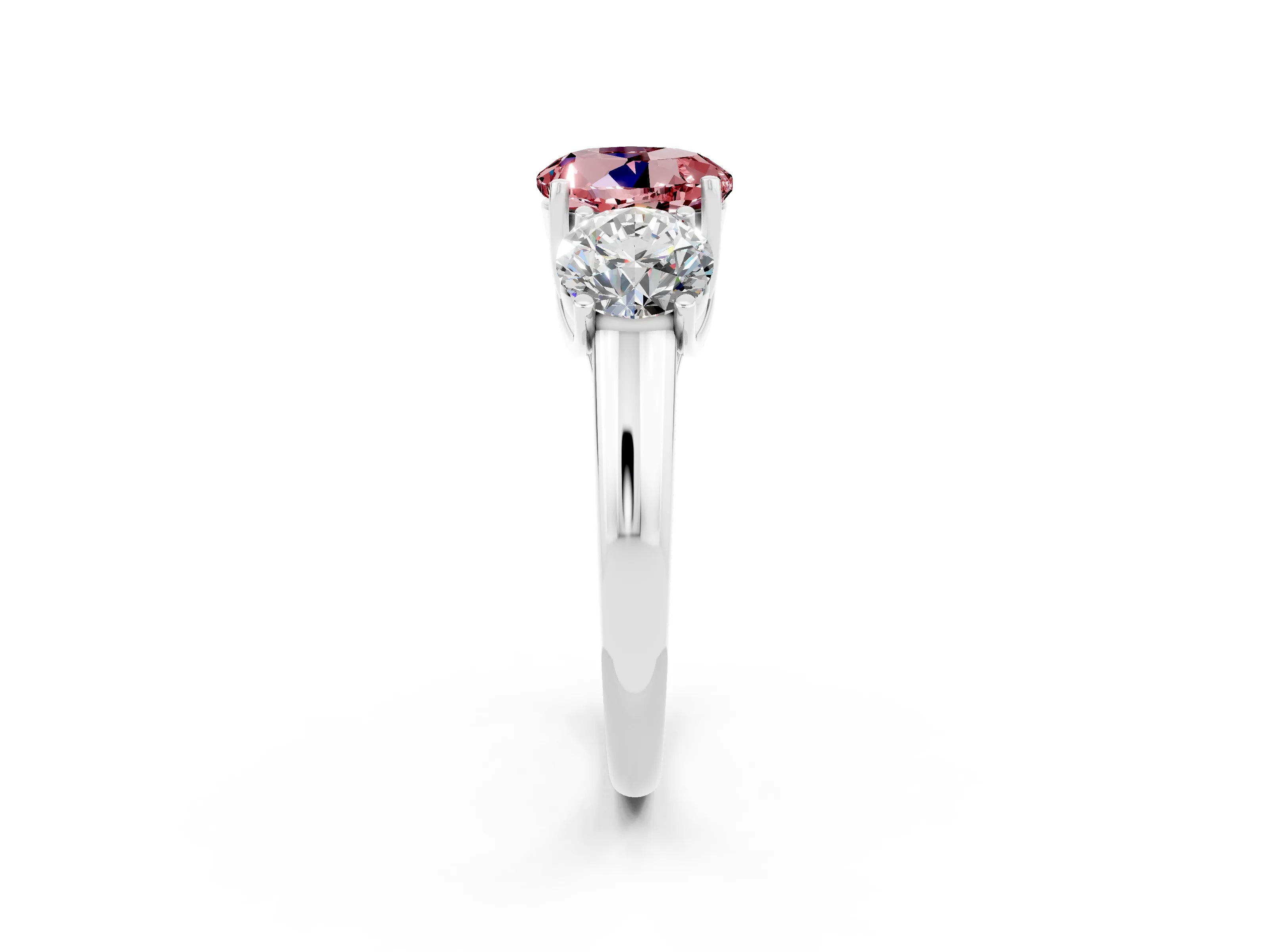 White gold Three-Stone Round Cut Morganite Engagement Ring with Prong Setting_2