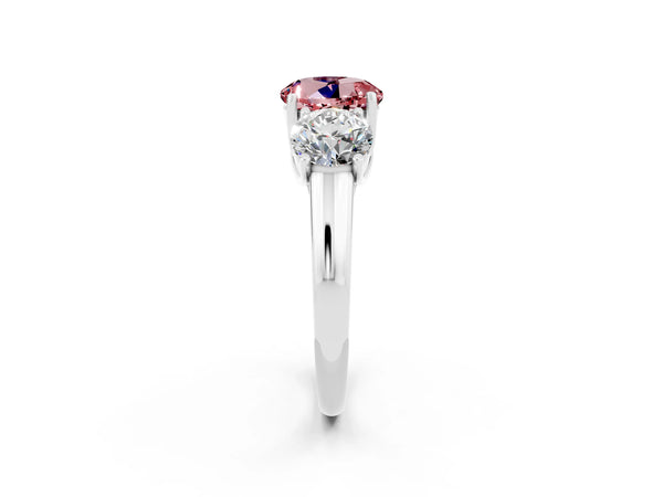 Platinum Three-Stone Round Cut Morganite Engagement Ring with Prong Setting