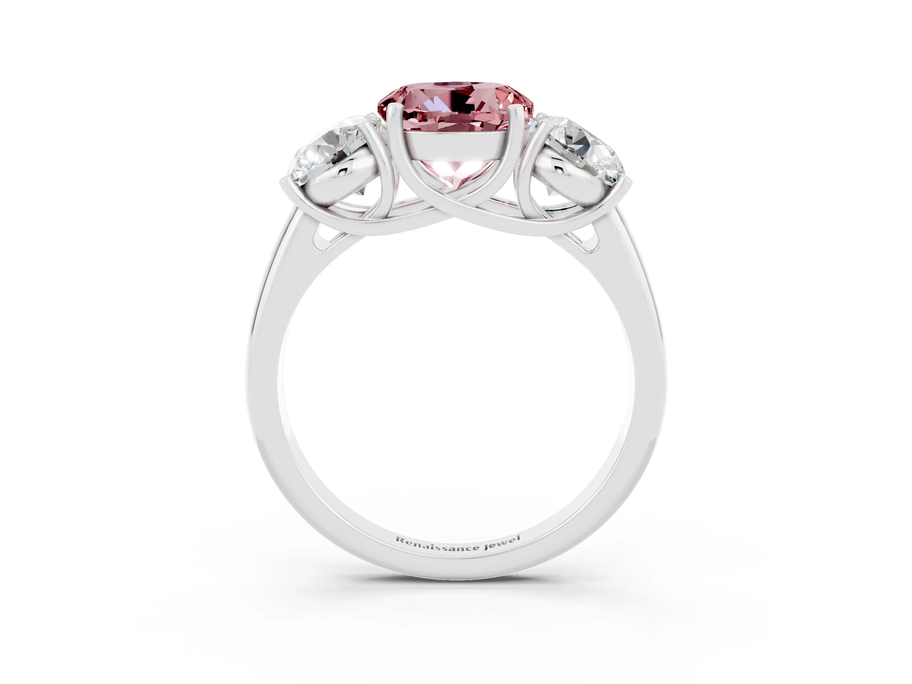 White gold Three-Stone Round Cut Morganite Engagement Ring with Prong Setting_3
